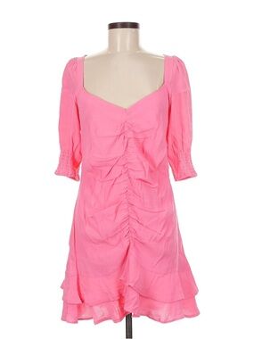 NEW H&M Pink Ruched Ruffle Mini Dress Size Medium